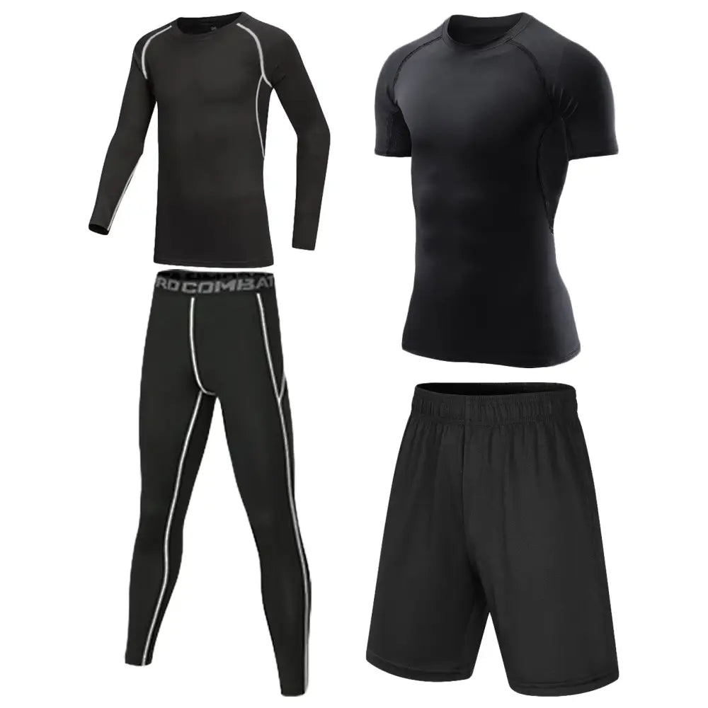 コンプレッションウェア　キッズスポーツウェア　上下4点セット　キッズスポーツウェアセット　スポーツウェア　キッズ　上下　部活　スポーツ　長袖　半袖　黒　スポーティー　子ども　オールシーズン　速乾　運動　ジム　体育　吸汗速乾　ランニング　小学生　男の子　女の子　送料無料