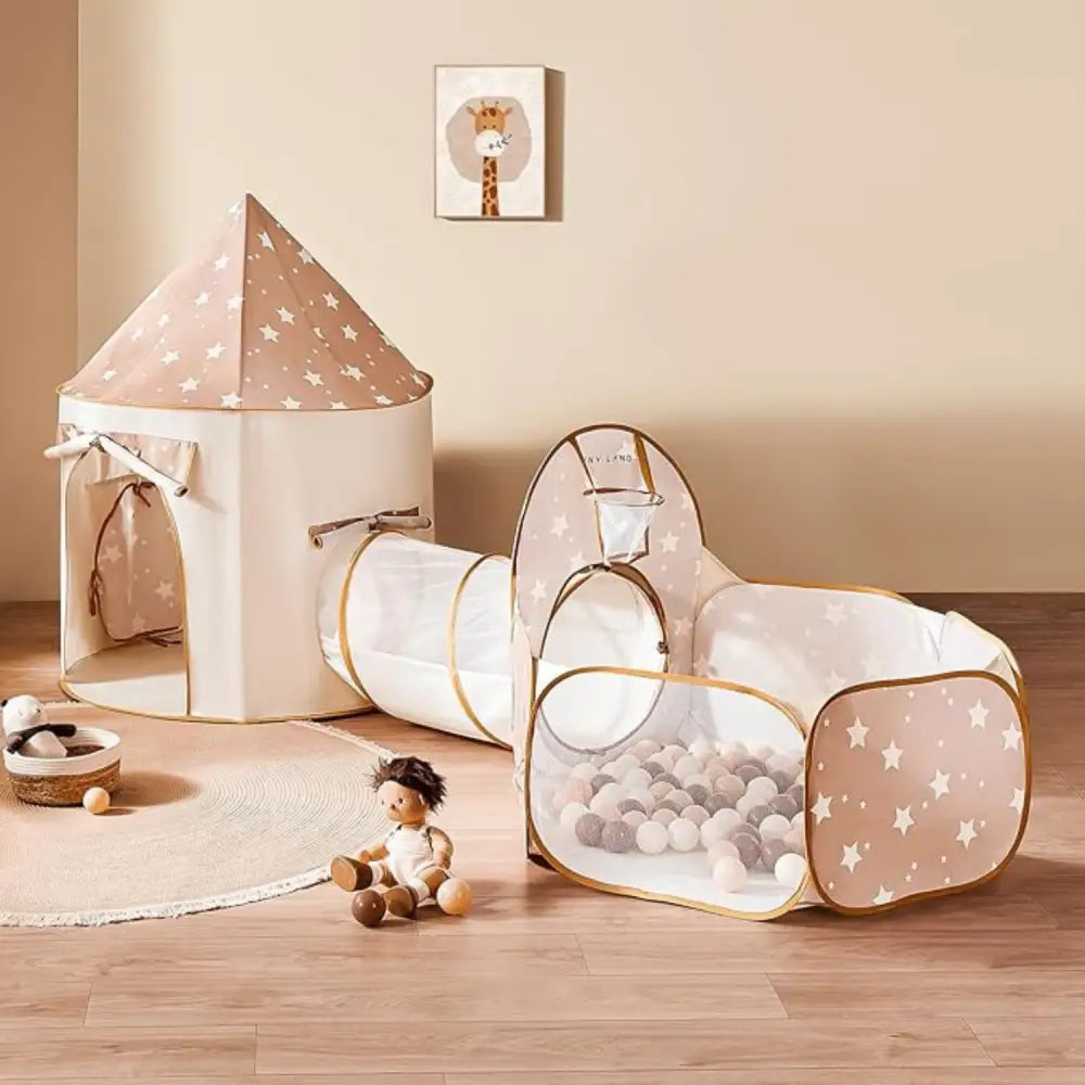 キッズテント トンネルセット ボールプール 室内遊び 秘密基地 ごっこ遊び 通気性メッシュ 折りたたみ収納 星柄デザイン プレゼント人気