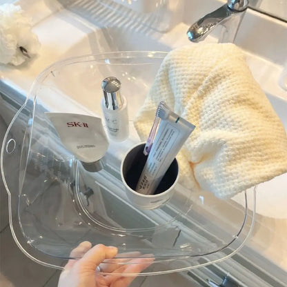 アクリルボウル　高級感バスボウル　透明湯桶　おしゃれ洗面ボウル　持ち手付きボウル　吊るせる水切りボウル　耐熱アクリル洗面器　割れにくい浴室ボウル　キッチン多用途ボウル　衛生的バスグッズ