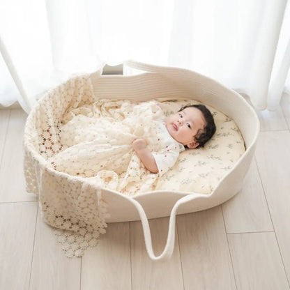 ベビー用クーハン 持ち運び便利 厚手マット付き 新生児 寝具 コットン素材 折りたたみ収納 かわいいデザイン 出産祝い 赤ちゃん 安心設計