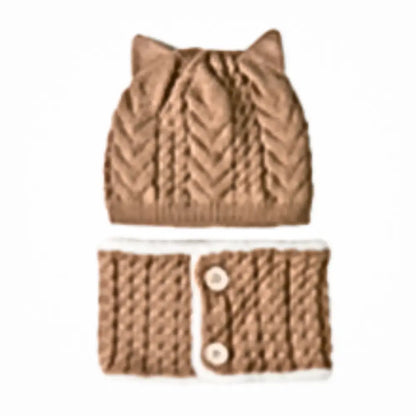 ベビー冬用ニット帽 ネックウォーマーセット 防寒 あったか モコモコ ボア裏地 耳付きデザイン キッズ帽子 子ども 冬小物 5色展開 プレゼント おしゃれ 暖かい