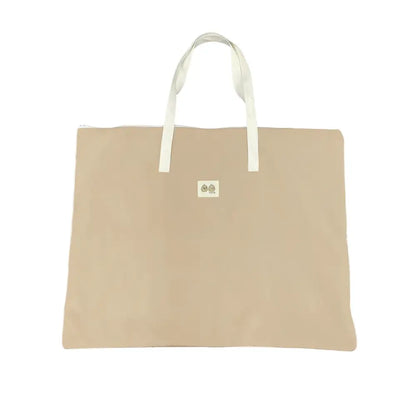 お昼寝布団バッグ　撥水素材バッグ　大容量トートバッグ　保育園用布団バッグ　幼稚園お昼寝グッズ　肩掛けトートバッグ　シンプルデザイン布団袋　グレー＆ベージュバッグ　汚れに強い収納バッグ　ベビー寝具持ち運びバッグ