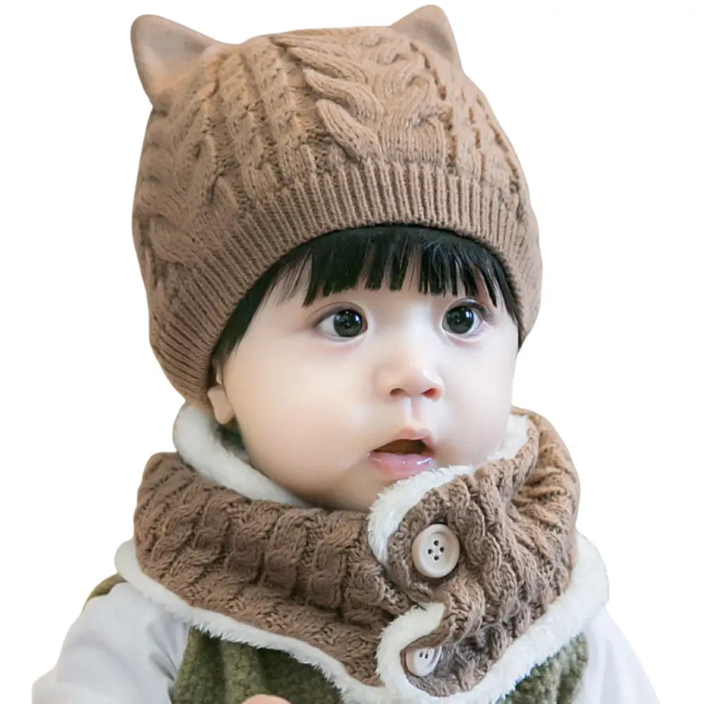 ベビー冬用ニット帽 ネックウォーマーセット 防寒 あったか モコモコ ボア裏地 耳付きデザイン キッズ帽子 子ども 冬小物 5色展開 プレゼント おしゃれ 暖かい