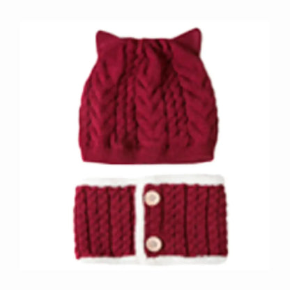 ベビー冬用ニット帽 ネックウォーマーセット 防寒 あったか モコモコ ボア裏地 耳付きデザイン キッズ帽子 子ども 冬小物 5色展開 プレゼント おしゃれ 暖かい