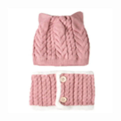 ベビー冬用ニット帽 ネックウォーマーセット 防寒 あったか モコモコ ボア裏地 耳付きデザイン キッズ帽子 子ども 冬小物 5色展開 プレゼント おしゃれ 暖かい