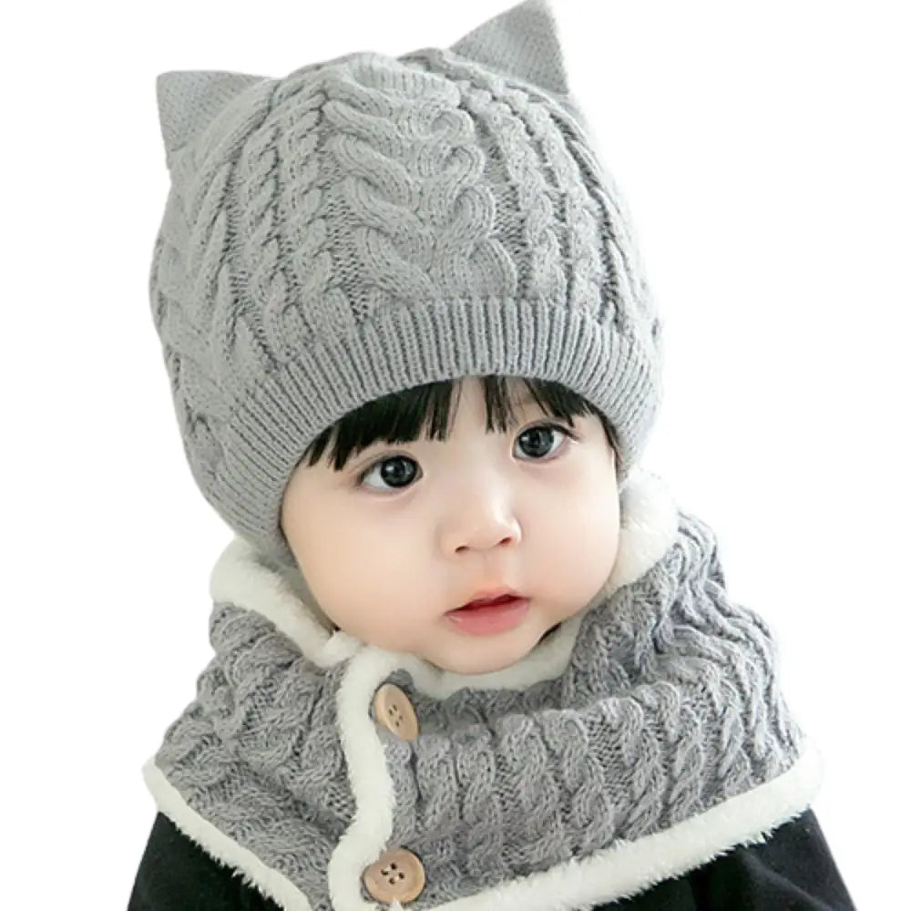 ベビー冬用ニット帽 ネックウォーマーセット 防寒 あったか モコモコ ボア裏地 耳付きデザイン キッズ帽子 子ども 冬小物 5色展開 プレゼント おしゃれ 暖かい