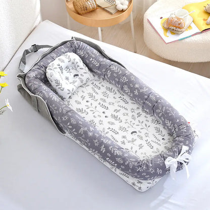 ポータブルベビーベッド 赤ちゃん 折りたたみ式 綿素材 洗える 寝具 新生児 旅行用 昼寝 クッション付き