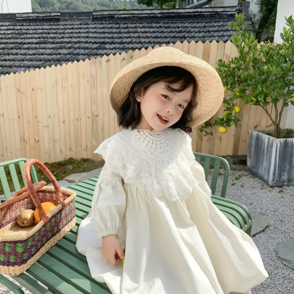 ベビードレス レース襟 子供服 フォーマル 女の子 ワンピース コットン100% バルーン袖 ギャザー フリル かわいい 結婚式 セレモニー キッズ 洗濯機OK 着替え簡単 おしゃれ