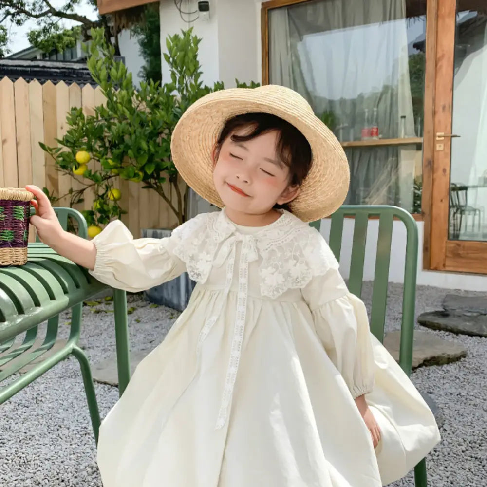 ベビードレス レース襟 子供服 フォーマル 女の子 ワンピース コットン100% バルーン袖 ギャザー フリル かわいい 結婚式 セレモニー キッズ 洗濯機OK 着替え簡単 おしゃれ