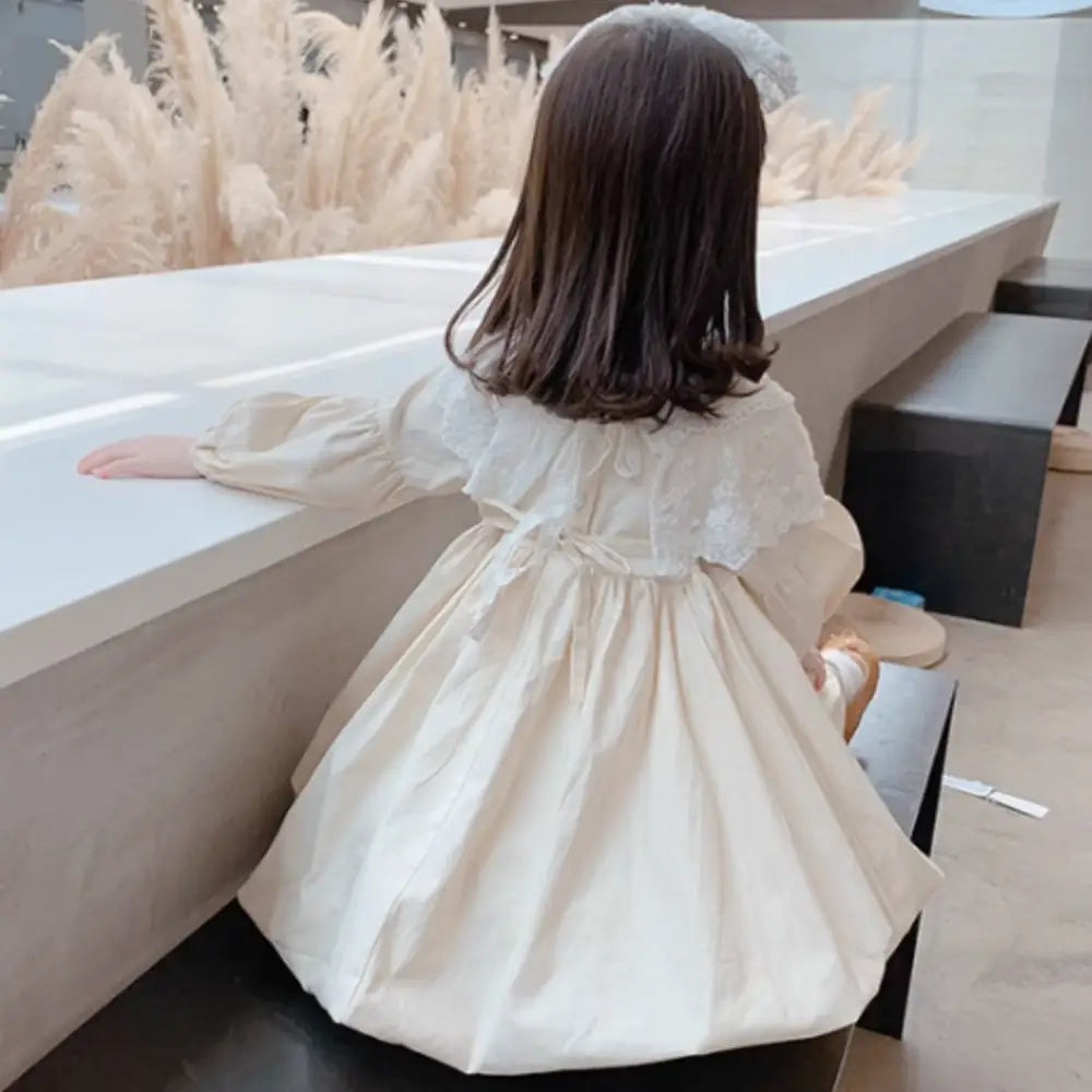 ベビードレス レース襟 子供服 フォーマル 女の子 ワンピース コットン100% バルーン袖 ギャザー フリル かわいい 結婚式 セレモニー キッズ 洗濯機OK 着替え簡単 おしゃれ