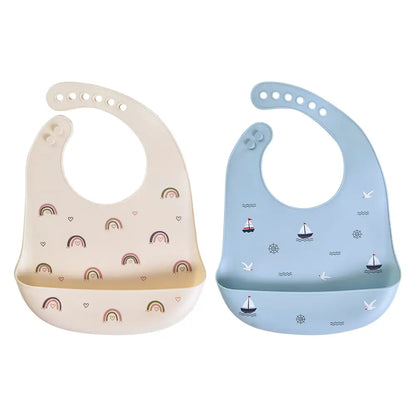 シリコンビブ お食事エプロン ベビー用 食べこぼし防止 立体ポケット付き 軽量 柔らか素材 丸めて収納 お手入れ簡単 防水 汚れにくい 持ち運び便利 離乳食グッズ 赤ちゃん用品