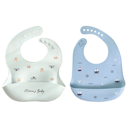 シリコンビブ お食事エプロン ベビー用 食べこぼし防止 立体ポケット付き 軽量 柔らか素材 丸めて収納 お手入れ簡単 防水 汚れにくい 持ち運び便利 離乳食グッズ 赤ちゃん用品