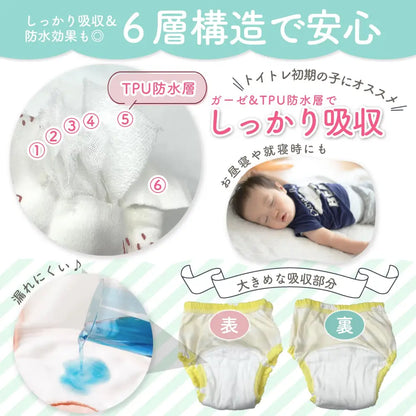 トレーニングパンツ 3枚セット 6層ガーゼ 男の子 女の子 90 100 2サイズ おねしょパンツ 防水層  トレパン トイレトレーニング パンツ トイトレパンツ  保育園 通気性 可愛い おしゃれ 赤ちゃん ベビー　コットン　綿100％