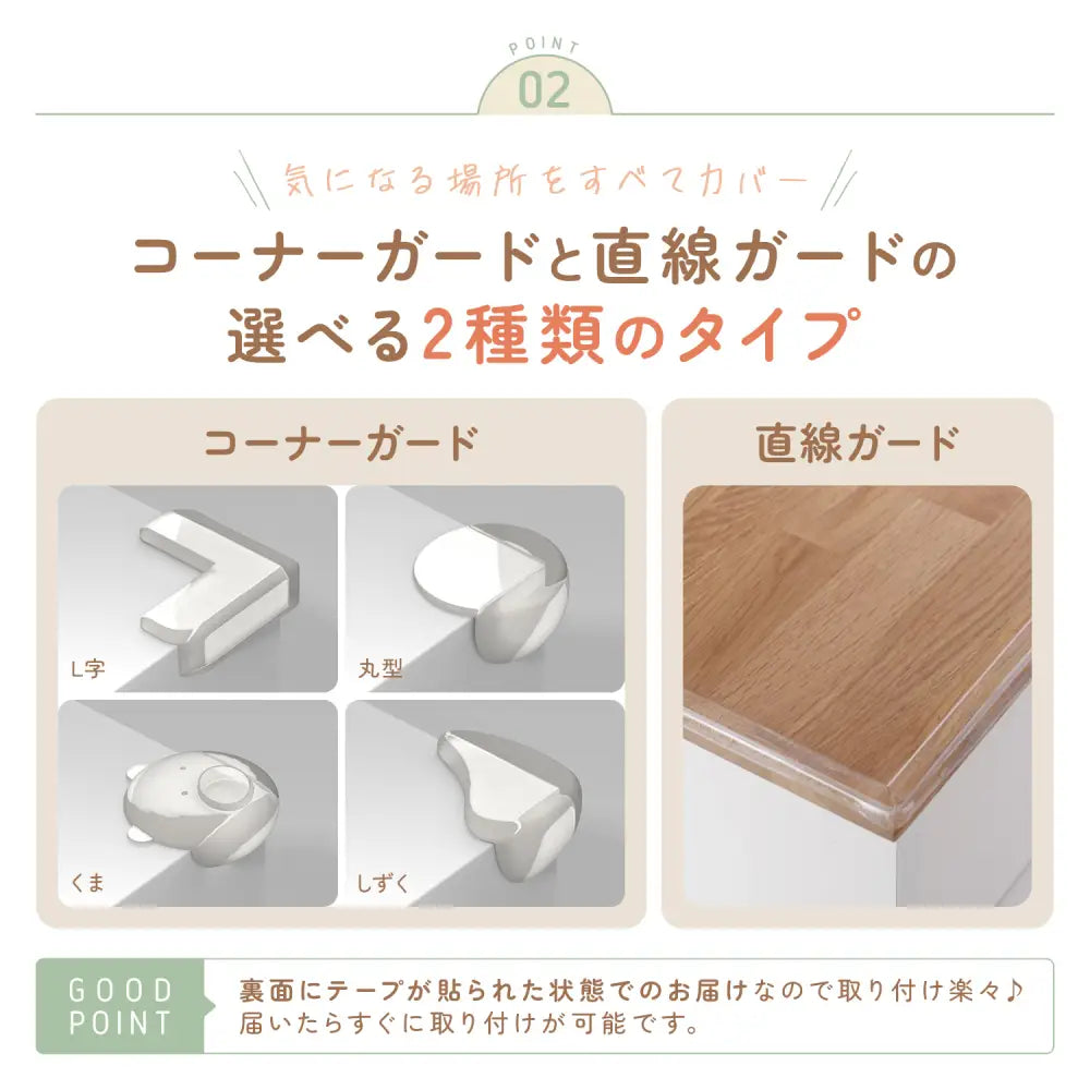 コーナーガード　透明ベビーガード　家具角保護クッション　子ども安全グッズ　貼るだけ簡単コーナーガード　誤飲防止ベビーガード　柔らか素材コーナークッション　L字タイプコーナー保護　直線カット対応ガード　インテリアになじむ安全グッズ