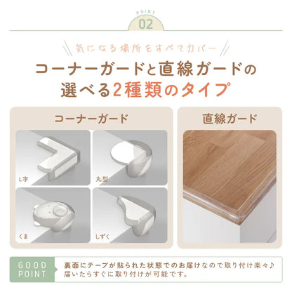 コーナーガード　透明ベビーガード　家具角保護クッション　子ども安全グッズ　貼るだけ簡単コーナーガード　誤飲防止ベビーガード　柔らか素材コーナークッション　L字タイプコーナー保護　直線カット対応ガード　インテリアになじむ安全グッズ