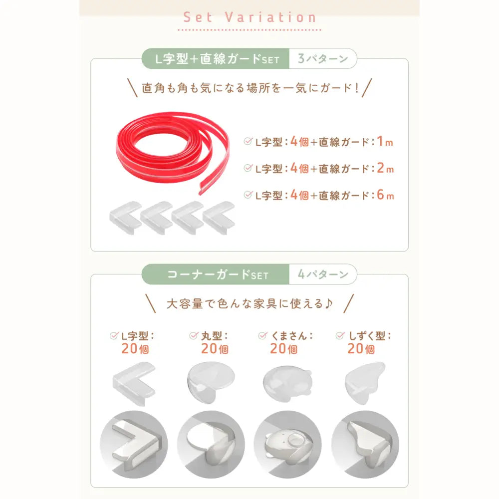 コーナーガード　透明ベビーガード　家具角保護クッション　子ども安全グッズ　貼るだけ簡単コーナーガード　誤飲防止ベビーガード　柔らか素材コーナークッション　L字タイプコーナー保護　直線カット対応ガード　インテリアになじむ安全グッズ