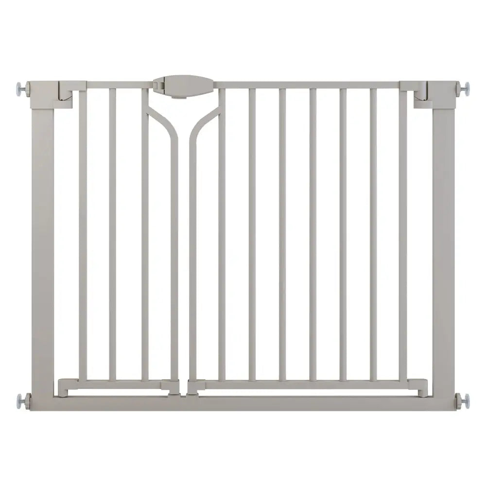ワイドベビーゲート 拡張フレーム対応 ダブル扉 両開き 片手操作 自動クローズ ダブルロック 安全設計 階段対応 廊下設置 リビング対応 インテリア調 高密度スチール グレージュカラー