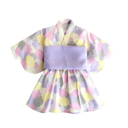 キッズ浴衣 ワンピース浴衣 子供浴衣 女の子 浴衣ドレス セパレート浴衣 2点セット シフォン帯 綿100% コットン 夏祭り 花火大会 盆踊り 発表会 記念撮影 着付け不要 洗濯機OK かわいい おしゃれ 和装 子供服